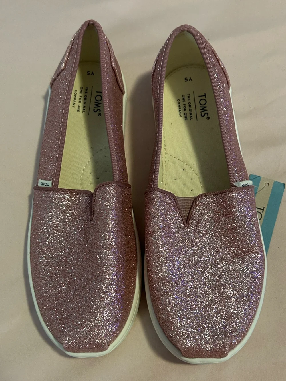 Toms Kids Rose Pink Glitter Slip-On Sneakers